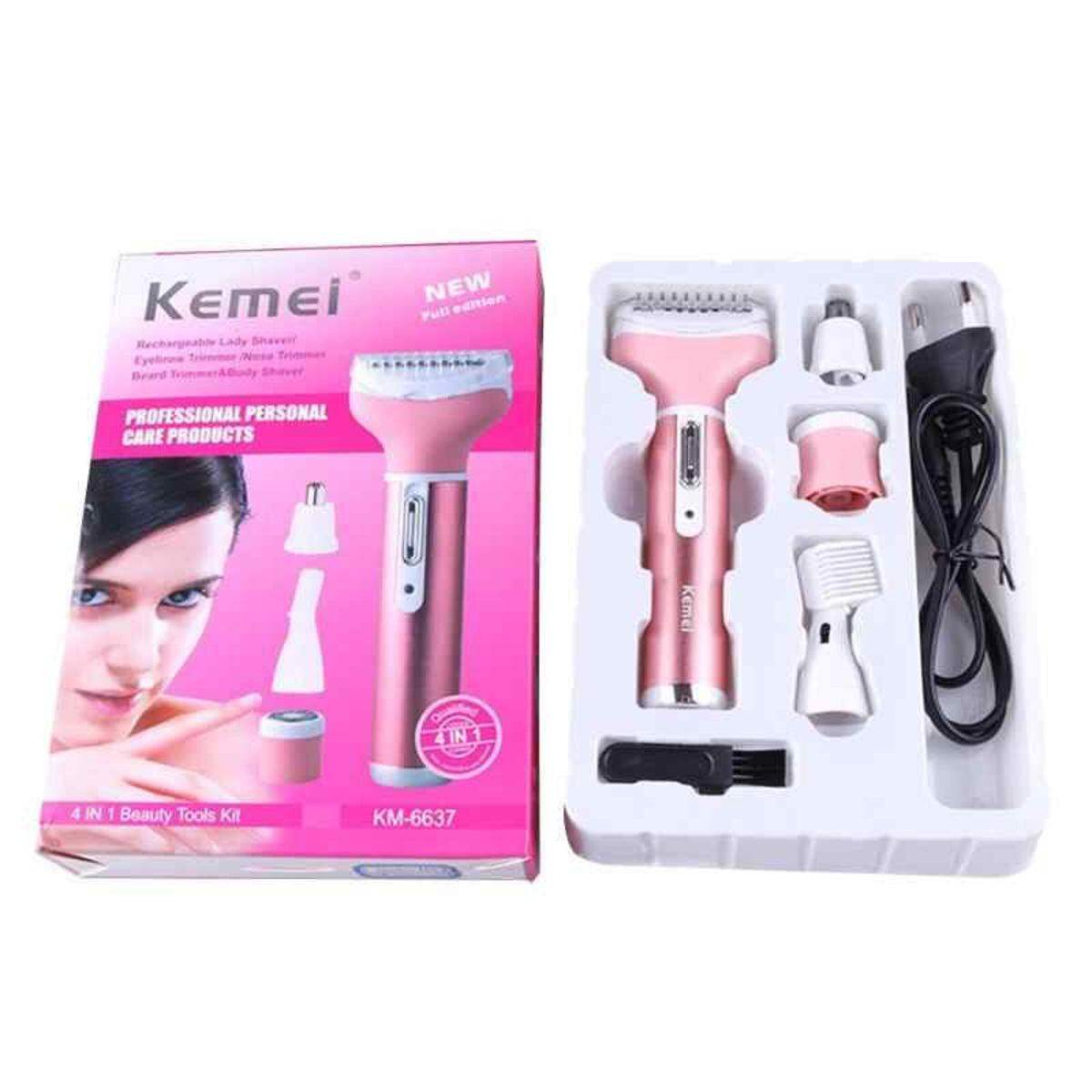 Kemei KM-6637 Multifunctional 4 in 1 Face, Eyebrow, Nose, & Lady Shaver for Women - Image 4